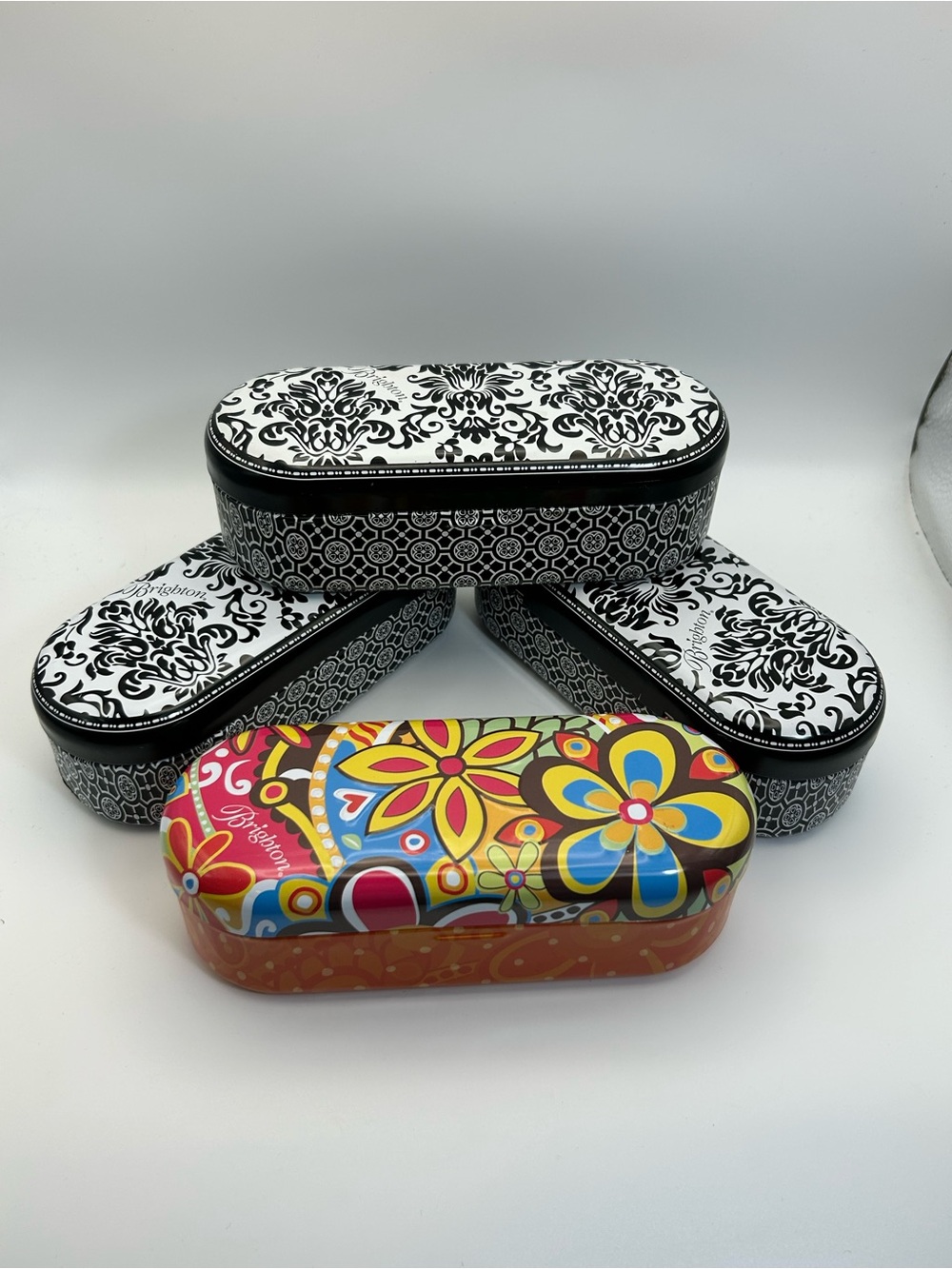 Brighton Floral Sunglass Tins Cases Qty 4 Multicolor Black & White 6.5" x 2.5" - Picture 2 of 10
